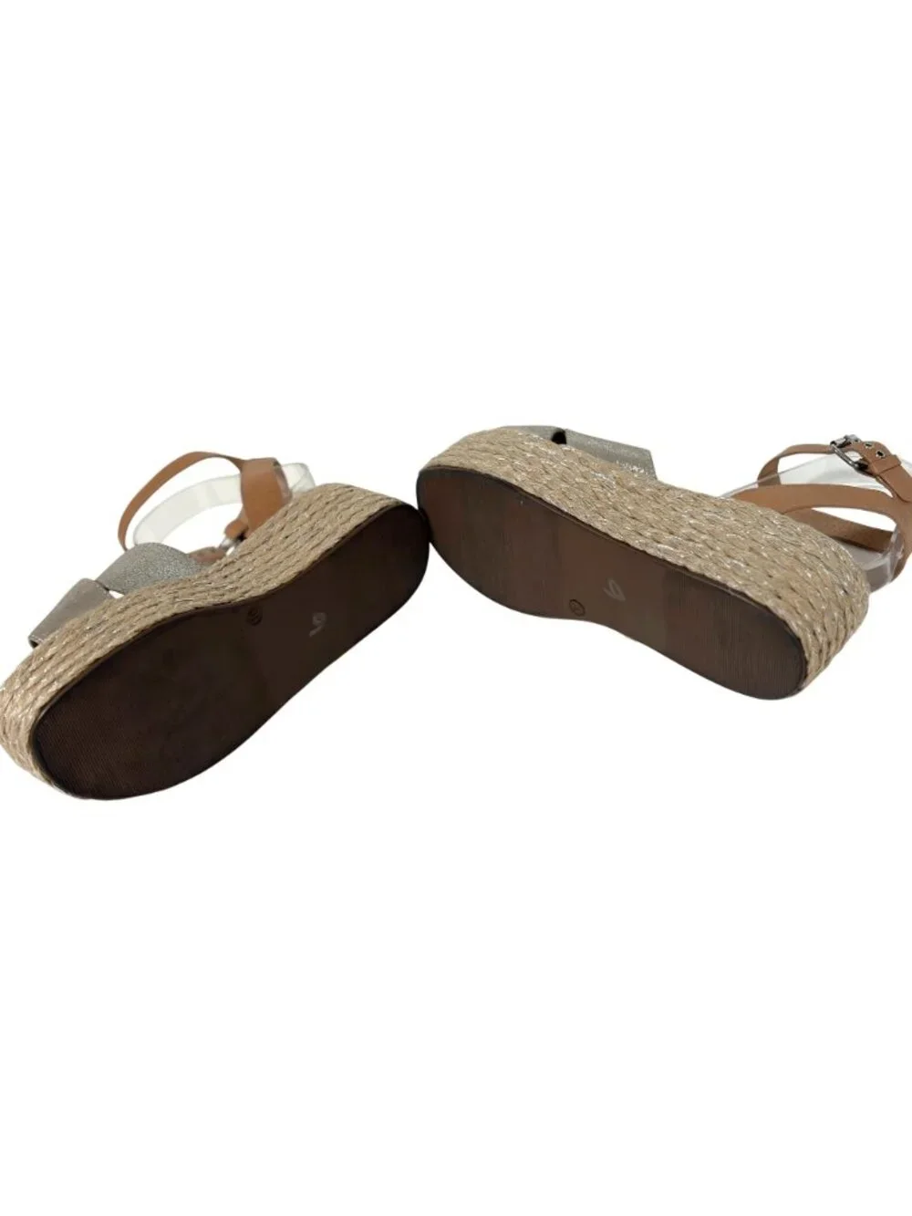 Seychelles Womens Size 10 Platform Silver Sandals Espadrille Buckle Leather Uppe